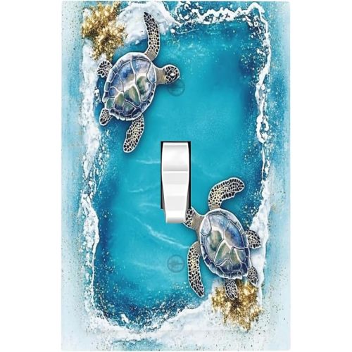 Decorative Light Switch Cover Sea Turtle Beach Waves Gold Mine 1 Gang Single Toggle Device Electrical Faceplate Switchplates Decorator Outlet Wall Plate For Kids Room Nursery Decor