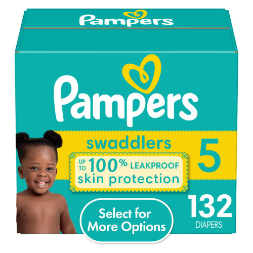 Pampers Swaddlers Size 5 Diapers, 132 Count, Leak-Prevention, Latex Free