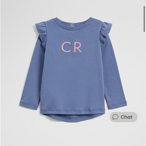 Steel Blue Australian Cotton Long Sleeve Logo Frill T-Shirt - T-Shirts | Country Road