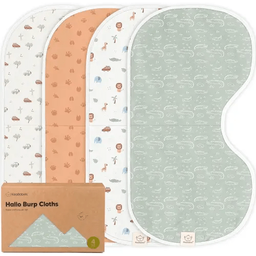 KeaBabies 4-Pack Baby Burp Cloths Baby Girl, Boy - Organic Cotton Burp Cloth, Extra Large, Absorbent, Soft Burping Cloths & Bibs Set for Babies, Newborn Burp Clothes, Thick Burp Rags (Wilderness)