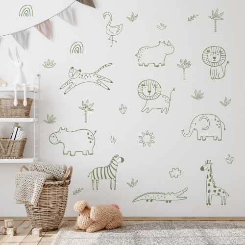 Jungle Animal Decals Removable Nursery Decor for Boys Room – Lion, Elephant, Giraffe & Toucan Safari Theme