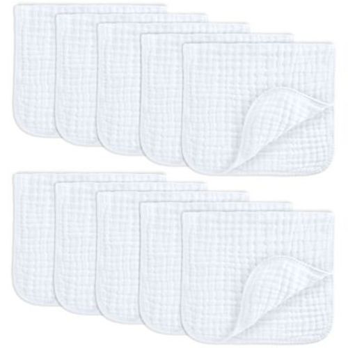 Muslin Burp Cloths Large 100% Cotton by Comfy Cubs (White, Pack of 10)