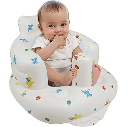Inflatable Baby Chair with Built in Pump for Babies 3 Months & Up, Baby Floor Seats for Sitting Up, Blow Up Baby Seats for Infants - Dinosaur