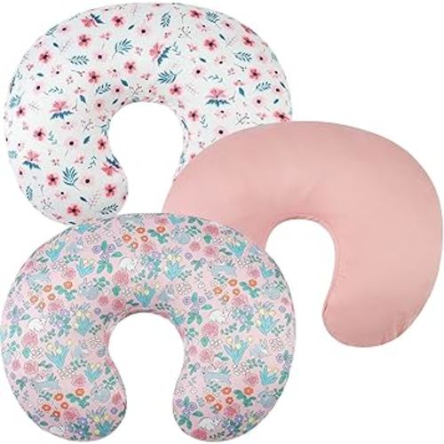Nursing Pillow Cover Set 3 Pack Nursing Pillow Slipcovers for Moms Breastfeeding Moms, Ultra-Soft Stretchy Fit Standard Nursing Pillows Floral,Grey Rabbit & Pink