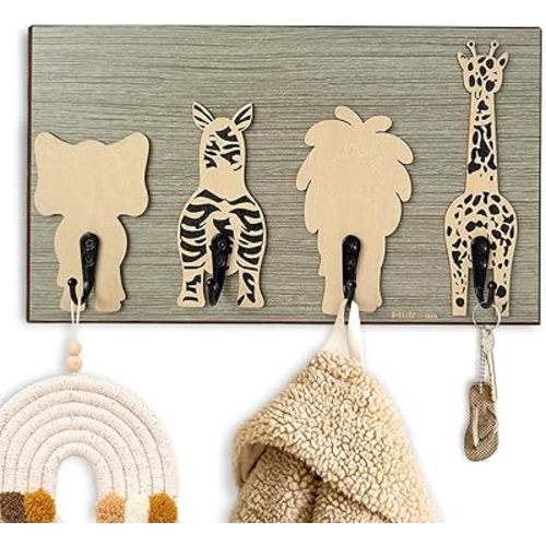 MidreanGiraffe Safari Nursery Wood Kids Wall Hooks for Hanging Decorative Baby Bedroom Bathroom Rack Decor(Giraffe)