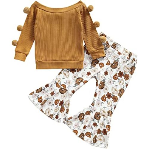 Toddler Baby Girl Summer Outfits Off Shoulder Shirt Top and Floral Belted Shorts Clothing Set