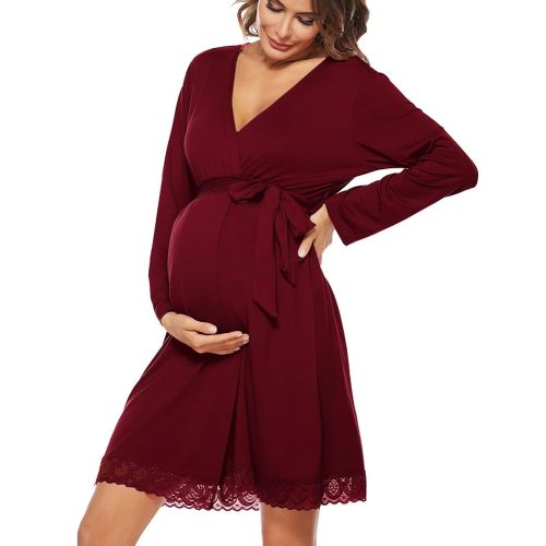 SWOMOG Women's Maternity Nursing Robe Pregnancy Breastfeeding Bathrobes 3 in 1 Labor Delivery Nightgowns