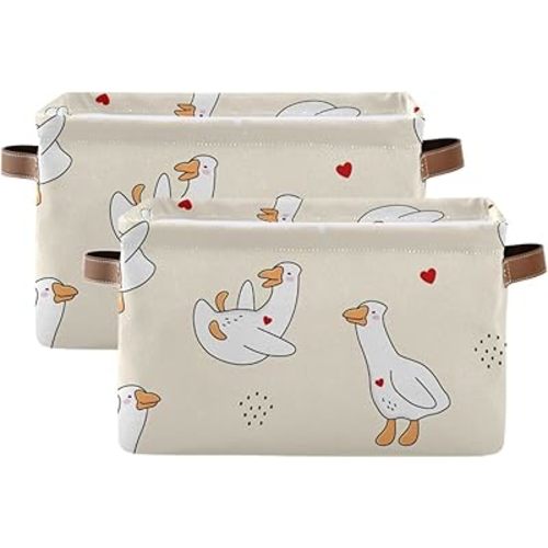 Aslsiy Toy Storage Basket Goose Geese Cartoon Nursery Bins Baby Toys Box Canvas Clothes Shelf Basket Laundry Hamper Gift Basket for Home Closet 2 Pcs