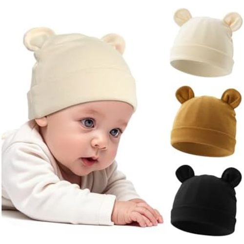 Cotton Newborn Hats for Unisex, Bear Ears Baby Girl Boy Beanie Hat for Newborn, Infant, Toddler Cap