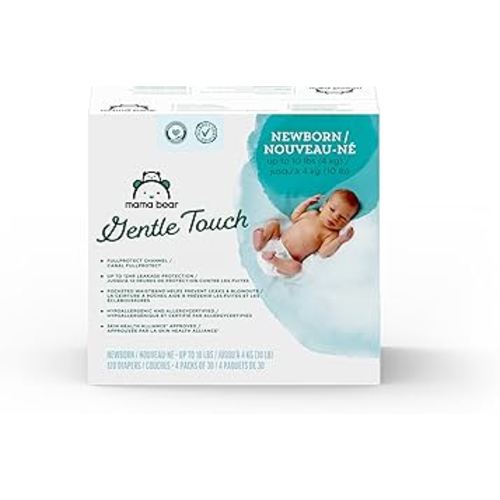 Amazon Brand - Mama Bear Gentle Touch Diapers, Size Newborn, 120 Count (4 packs of 30)