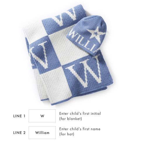 Initial Block Baby Stroller Blanket and Knitted Hat Gift Set