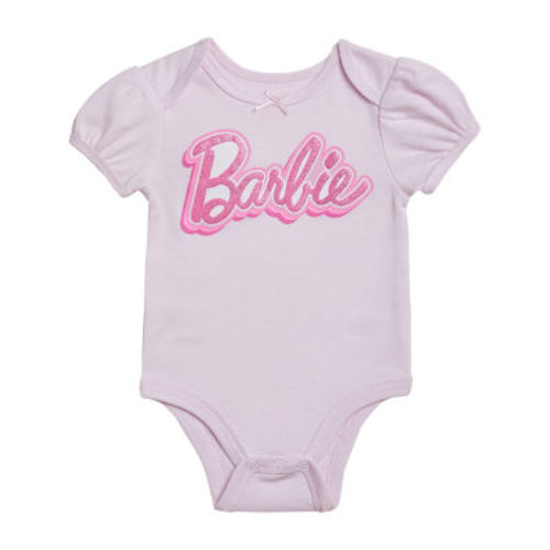 Baby Girls Crew Neck Short Sleeve Barbie Bodysuit