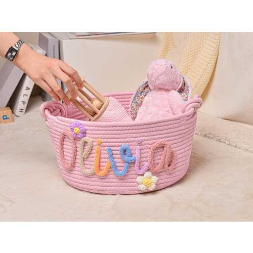 Custom Baby Name Basket,Personalized Baby Basket,Rope Cotton Baby Gift Basket,Handmade Baby Shower Gift,Newborn Gift,Nursery Gift,Toy Basket