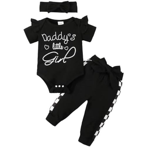 AMAWMW Baby Girl Clothes Set Daddys Little Girl Ruffle Romper Top Camouflage Pants Newborn Infant Baby Girl Outfit