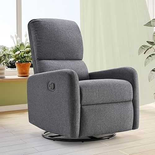 Jocisland Nursery Glider Recliner Chair, Swivel Rocking Recining with High Back for Living Room Bedroom, Comfy Upholstered Nursing Single Sofa for Adults,Grey Linen