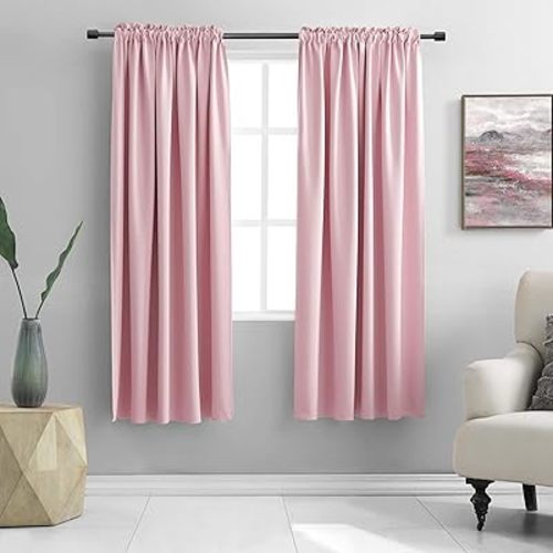 DONREN Pink Blackout Curtains for Girls Room - Room Home Decoration Privacy Protection Thermal Insulated Room Darkening Window Drapes with Rod Pocket (Set of 2 Panels,42 x 63 Inch Length)