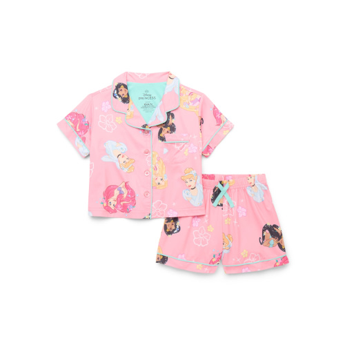 Disney Princess Girls' Button Front Top and Shorts Pajama Set, 2-Piece, Sizes 4-12