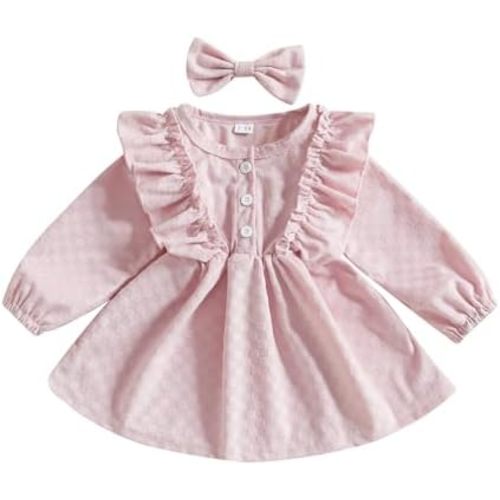 Karuedoo Vestido de pana de manga larga con volantes para niñas pequeñas, vestido de fiesta de princesa, traje de falda de otoño e invierno