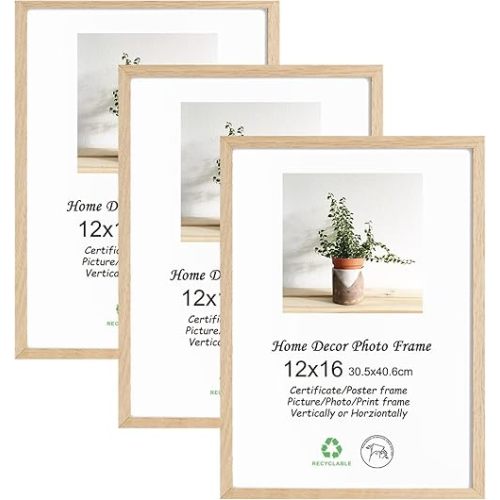 LYYYXGYP 12x16 Oak Wood Picture Frame 3 Pack Wooden Photo Frame Natural Solid Wood Color Frame Gallery Poster Frame with Plexiglass for Wall Hanging
