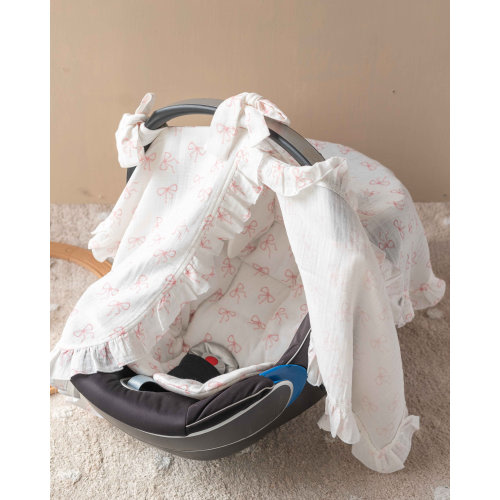 Pink Ribbon Collection Baby Car Seat Cover, Car Seat Canopy, Baby Girl, Pink Stroller Cover