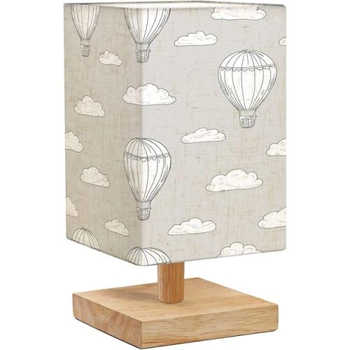 Bedside Desk Lamps, Minimalist Seamless hot air balloon cloud gender neutral baby pattern Simple Nightstand lamps, Small Table Lamp for Nursery Girls Kids Bedroom Classroom Living Room Dorm Decor