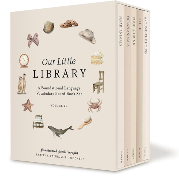 Our Little Library Vol. 2: First 100 Words Board Book Box Set, including Ocean Animals, Safari Animals, Food and Drink, Clothes, and Around the House (Tabitha Paige Children's Book Series)