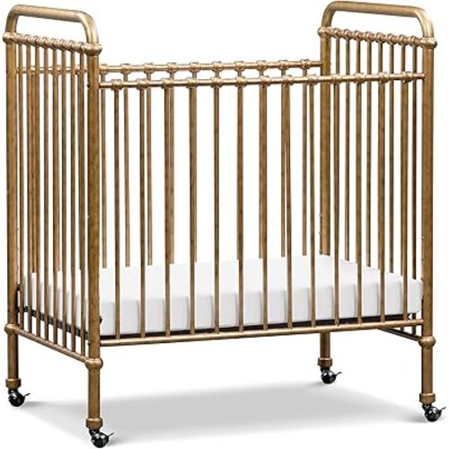 NAMESAKE Abigail 3-in-1 Convertible Mini Metal Crib in Vintage Gold, Greenguard Gold Certified