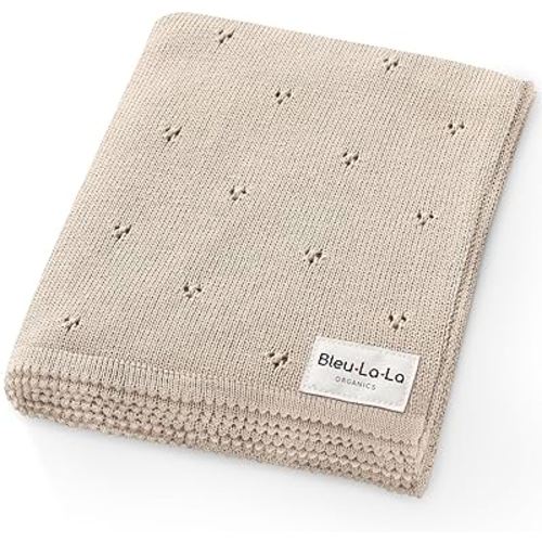 Organic Unisex Pointelle Receiving Swaddle Blanket for Boys & Girls - 100% Luxury Organic Soft Cotton Knit Warm Cozy Cuddle Stroller Crib Blanket for Newborns, Infants, & Toddlers (Oatmeal)