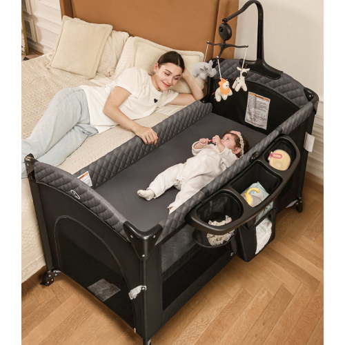 babyeap 5-in-1 Baby Bassinet, Bedside Sleeper, Changing Table Combo, Playpen, Black