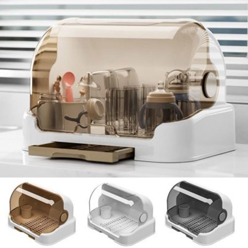HZLXW Baby Bottle Drying Rack Dustproof Large Capacity Transparent Design Baby Bottle Rack Dryer Storage Box with Removable Drain Tray