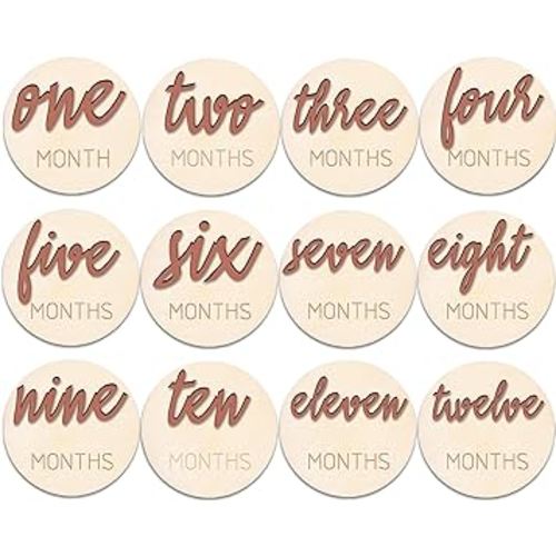 Baby Monthly Milestone, Baby Monthly Milestone Card Sign,6 Pack 3D Pink Monthly Milestone Wooden Makers disc for Baby Girl or boy, Baby Announcement Sign