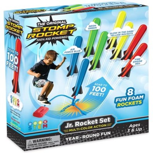 Stomp Rocket® Original Jr. Rocket Launcher for Kids, Soars 100 ft, 8 Multi Color Foam Rockets and 1 Adjustable Launcher Stand, Gift for Boys or Girls Age 3+ Years Old