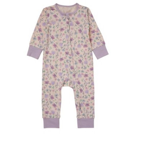 Hanes Pure Comfort Baby Long Sleeve Footless Sleep N' Play, Organic Cotton, Boys & Girls Pink Flowers 6MTH