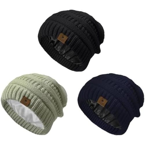 Century Star 3 Pack Baby Winter Hat Satin Lined Baby Beanie for Boys Girls Warm Knit Infant Toddler Hats Cap