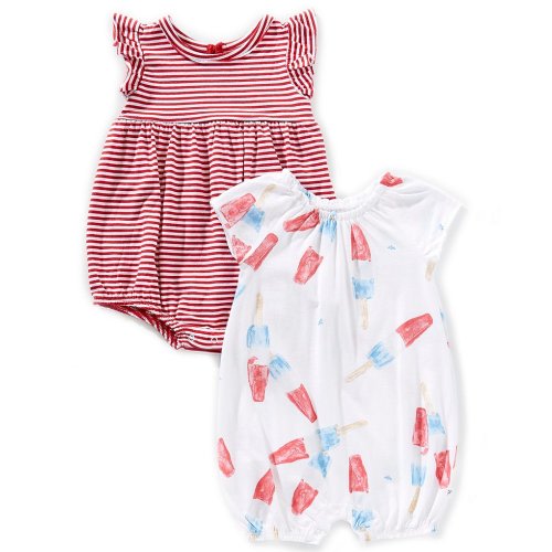 Burt's Bees Baby Girls Newborn-24 Months Stripe Bubble Romper & Watercolor Popsicles Print Romper 2-Pack