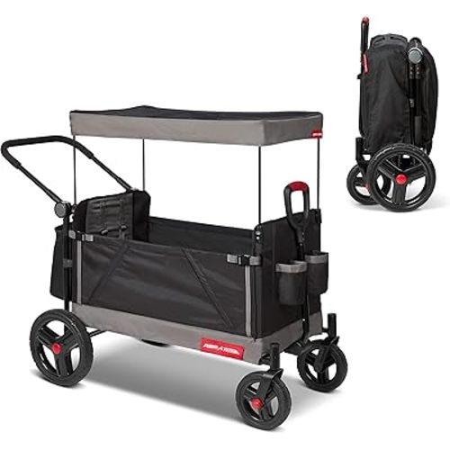 Radio Flyer Stroller Wagon for Kids Ages 1 and Up, Push and Pull Wagon with Canopy, Black