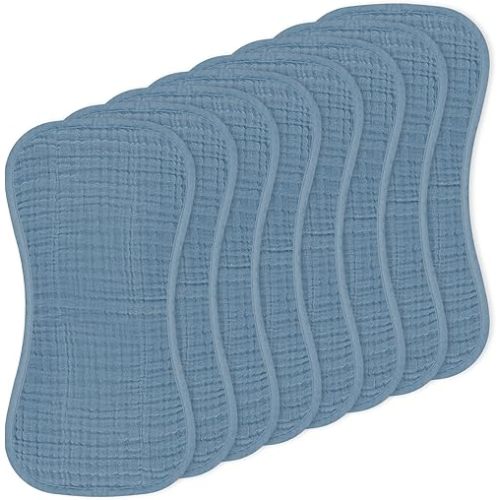 Muslin Baby Burp Washable Cloths Sets for Girl Boy Large, 8 Pack 100% Cotton Burp Clothes Absorbent Easy to Dry for Newborn Unisex 20 x 10 Inches(Blue)