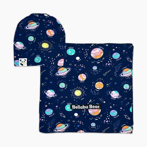BellaBu Bear Bamboo Beanie & Swaddle Set - Planets, One Size