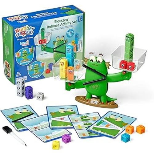 hand2mind Numberblocks Blockzee Balance Activity Set, 61 MathLink Cubes, Balance Scale for Kids, Addition and Subtraction Math Learning Toys, Counting Toys, Preschool Educational Toys for Kids