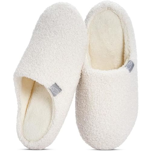 Fuzzy Cozy House Slippers for Woman,Comfy Warm Winter Fall Indoor ladies Slippers,Slip On Washable Trendy for Women Indoor and Outdoor - White