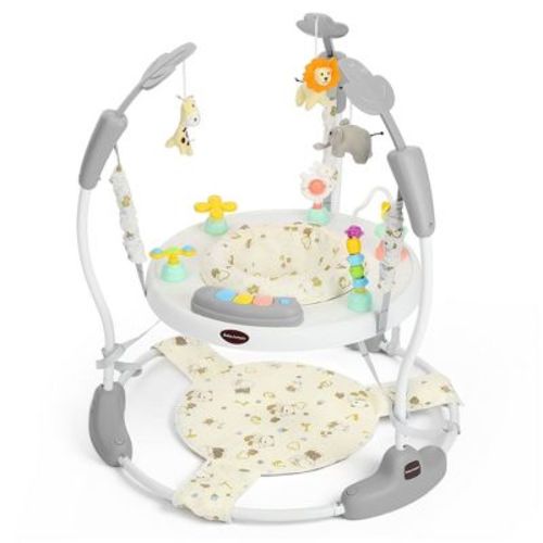 Kinder King Baby Activity Center Jumper, 360° Rotating Seat, 3-Level Adjustable Height, Interactive Toys, Removable Foot Mat, Gray
