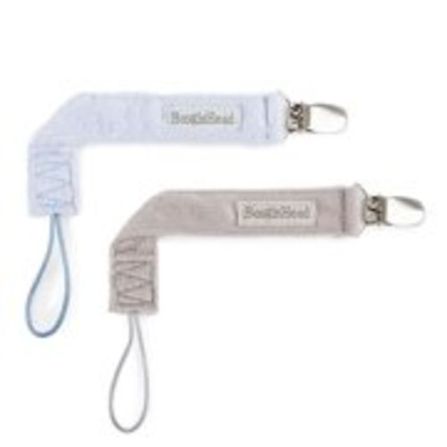 BooginHead Baby Newborn Pacigrip Luxury Pacifier Clip, Fluffy (Pack of 2), Blue/Gray