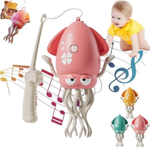 Electric Crawling Octopus Toy with LED Lights & Music, Smart Obstacle Avoidance, Interactive Dancing Robotics for Kids Gifts, Toddlers, ndoor Fun,Brings Endless Giggles to Kids(Pink,Hair Fish Rod)