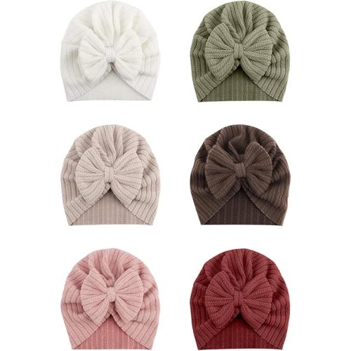 6 PCS Stretchy Baby Turban Hats, Baby Hat with Bows for Girls, Baby Boys Caps, Toddler, Newborn, Infant Hat Unisex