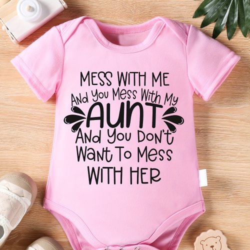 Baby Girls Triangle Bodysuit, Mess With Me And You Mess With My Aunt And You Don&#39;t Want To Mess With Her Print, Newborn Cute Short Sleeve Indoor And Outdoor baby Triangle Romper Bodysuit Clothing