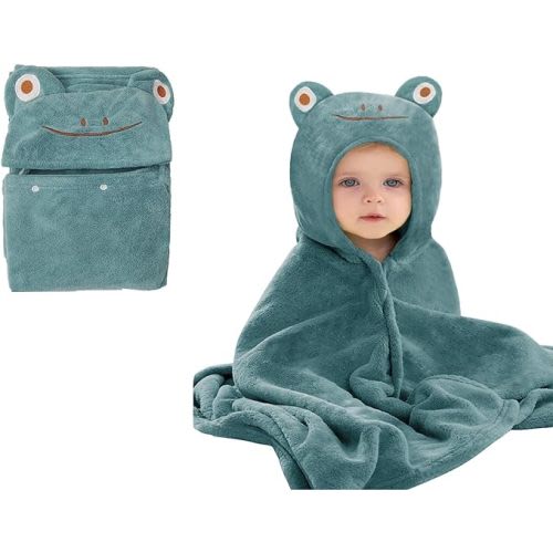 Toddler Bath Towel Baby Towels with Hood 27.5"X55" Ultra Absorbent Soft Bathrobe Blanket Kids Shower Towel Gifts for Girls and Boys(Greenish-Blue) - Greenish-blue