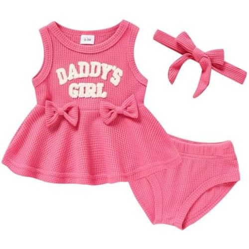 Viworld Baby Girl Clothes 0-18M Knitted Tops Sleeveless Set Letter Printed Daddy's Girl Baby Clothes Baby Girl Outfits