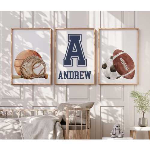 Personalized Sports Nursery Wall Art Print - Kids Sports Bedroom Decor Poster