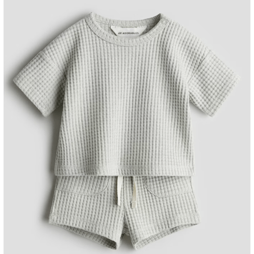 2-PIECE WAFFLED COTTON SET, Size 6-9 months, Color Light Dusty Green