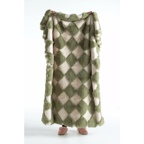 Chella Checkered Faux-Fur Throw Blanket | Anthropologie